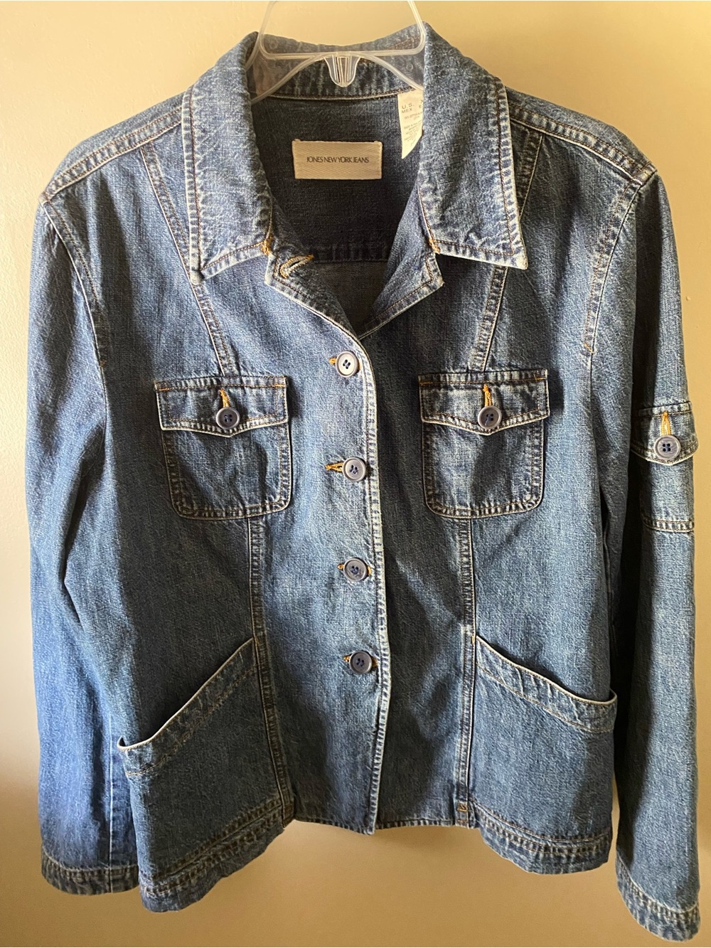 Jones New York Medium Blue Denim Jacket with Patch Pockets